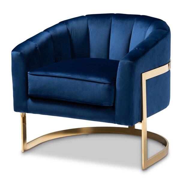Baxton Studio Tomasso Blue Velvet Upholstered Gold-Finished Lounge Chair 152-9264 - main